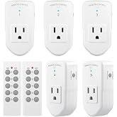 BN-LINK Wireless Remote Control Outlet Electrical Switch for Lights, Fans, Christmas Lights, Small Appliance, 100ft Long Range White (Learning Code, 5Rx-2Tx) 1200W/10A, ETL &amp; FCC Certified