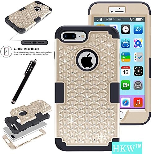 iPhone 7 Plus Case,iPhone 7 Plus Phone Case,HKW Bling Glitter Sparkle Rhinestone shiny 3 IN 1 Armor Defender Shockproof Case Protective Cover for Apple iPhone 7 Plus Diamond Case - Gold/Black (MA1836)