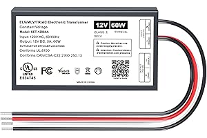 INEXACCESSORIES 60W 12V Dimmable LED Driver, Universal Input AC100-240VAC Constant Voltage Output Power Supply for for Lutron & Leviton Dimmers, Indoor/Outdoor LED Lights Transformer.