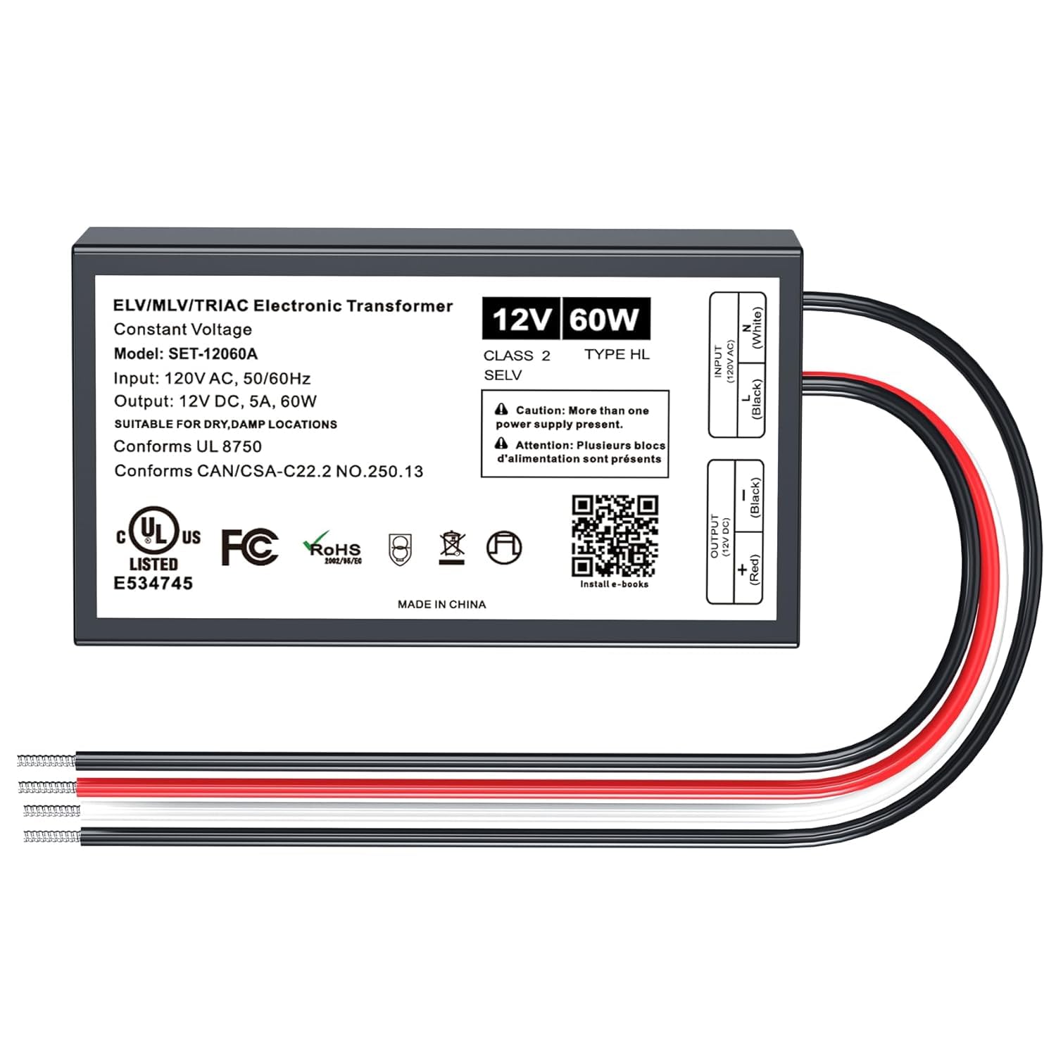 Photo 1 of 60W 12V Dimmable LED Driver, Universal Input AC100-240VAC Constant Voltage Output Power Supply for Lutron & Leviton Dimmers, Indoor/Outdoor LED Lights Transformer