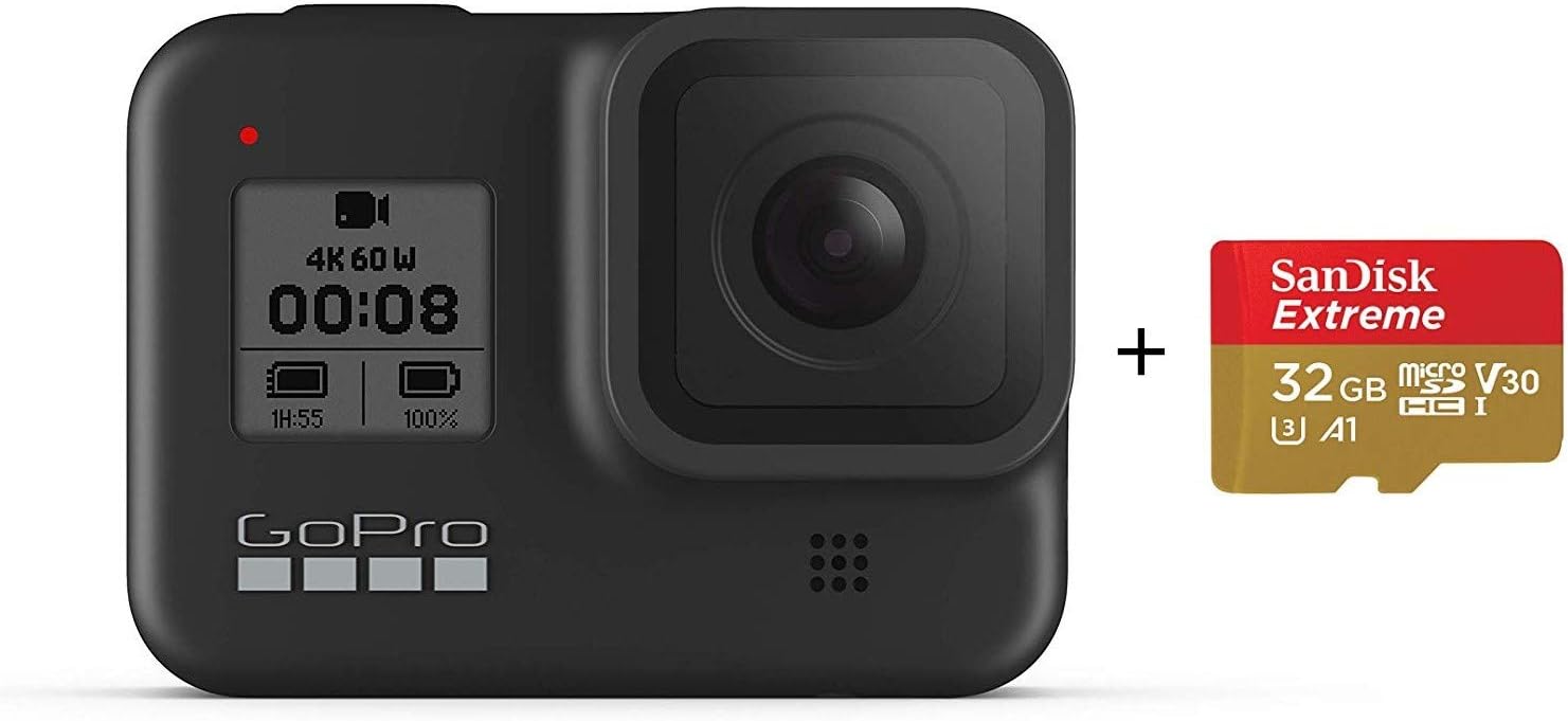 GoPro HERO8 Black with SanDisk 32G Memory Card, Waterproof 4K Digital Action Camera with Hypersmooth Stabilisation