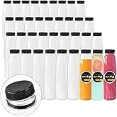Holotap 48 Pack Empty PET Plastic Juice Bottles 8 OZ Clear Disposable Bulk Plastic Bottles for Liquids with Black Tamper Evident Caps (8 OZ, Black)