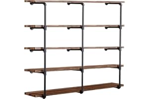 Tianman Industrial Wall Mount Iron Pipe Shelf Shelves Shelving Bracket Vintage Retro Black DIY Open Bookshelf DIY Storage offcie Room Kitchen Shelves (3Pcs,59" Tall,14" deep)