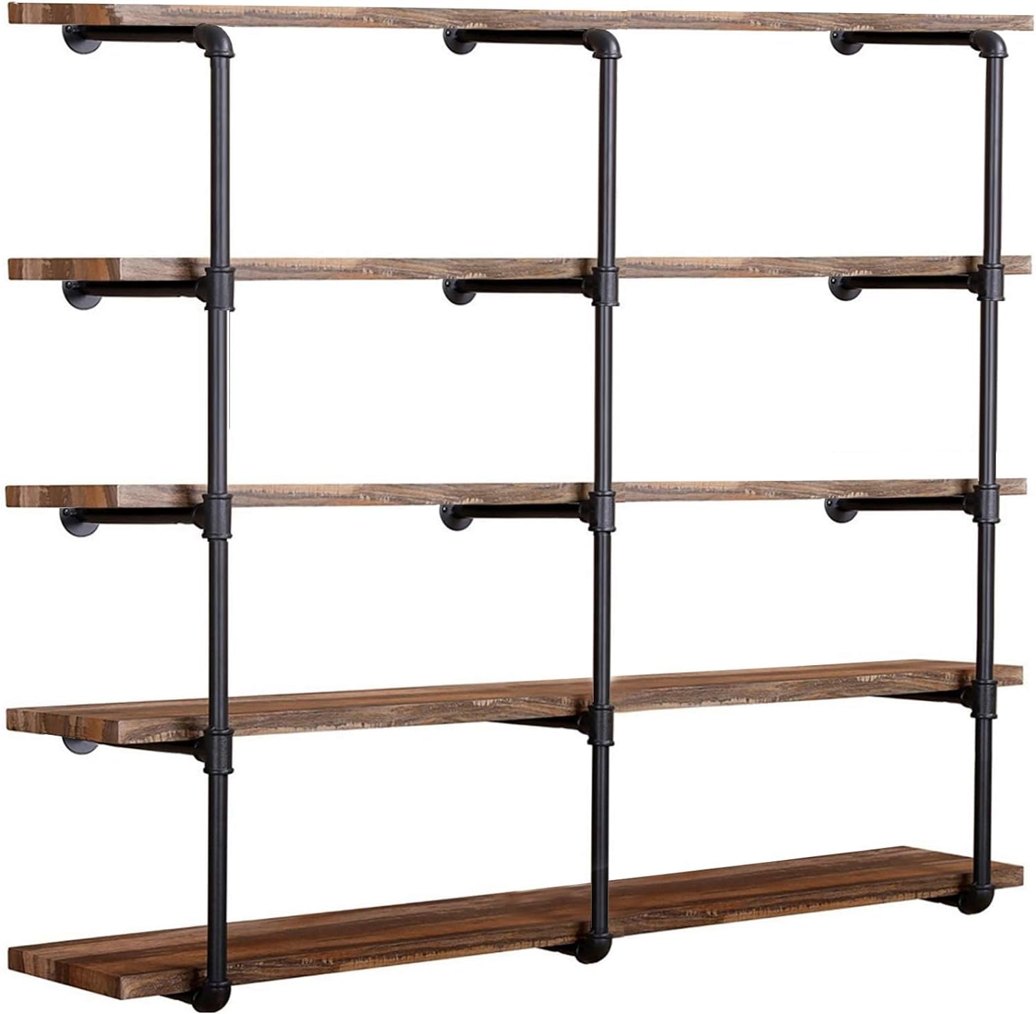 Photo 1 of Tianman Industrial Wall Mount Iron Pipe Shelf Shelves Shelving Bracket Vintage Retro Black DIY Open Bookshelf DIY Storage offcie Room Kitchen Shelves (3Pcs,52" Tall,12" deep)