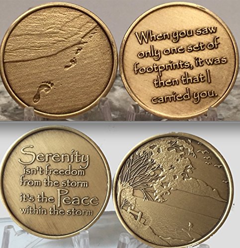Footprints In The Sand - Serenity Peace Within The Storm Bronze Medallion Chip Set