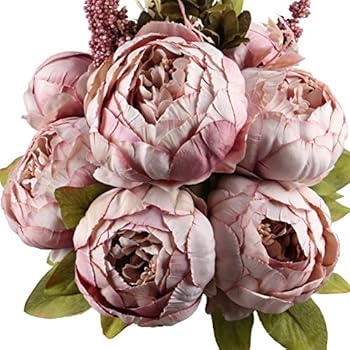 Leagel Fake Flowers Vintage Artificial Peony Silk Flowers Bouquet Wedding Home Decoration, Pack of 1 (Sweetened Bean)