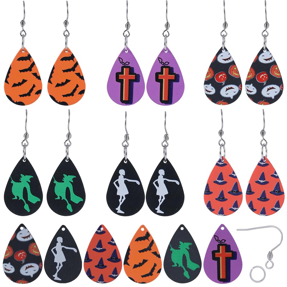 SUNNYCLUE 1 Box 44Pcs Halloween Earrings Making Kit Ghost Charms Bulk Pumpkin Charms Wizard Hat Skeleton Skull Charm Halloween Charms for jewellery Making Kits Holiday Women Adult DIY Gift Supplies