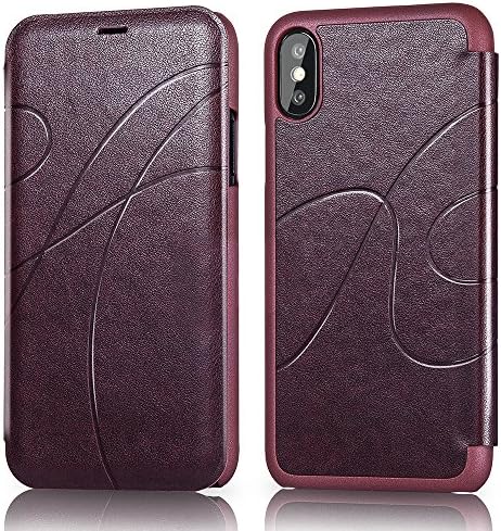 iPhone X Wallet Case, REEXIR Slim Leather Folio Flip Case Cover with Card Holder for Apple iPhone X (Wine Red)