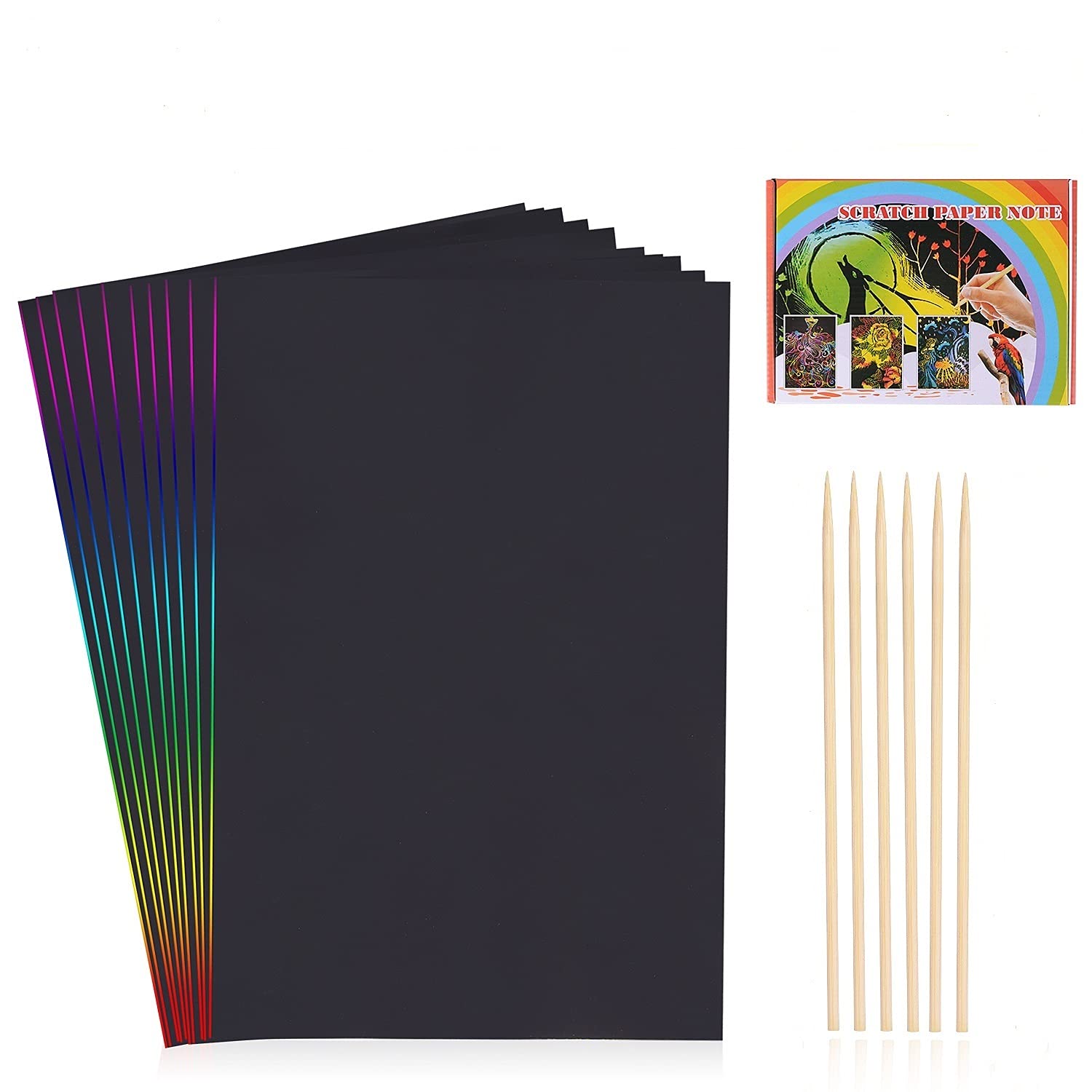 HellDoler Scratch Art,60 Sheets Scratch Paper Scratch Notebook Rainbow Scratch Sheets Scratch Art Pad with 4 Drawing Template Stencil Rulers and 6 Wooden Styluses (60PCS)