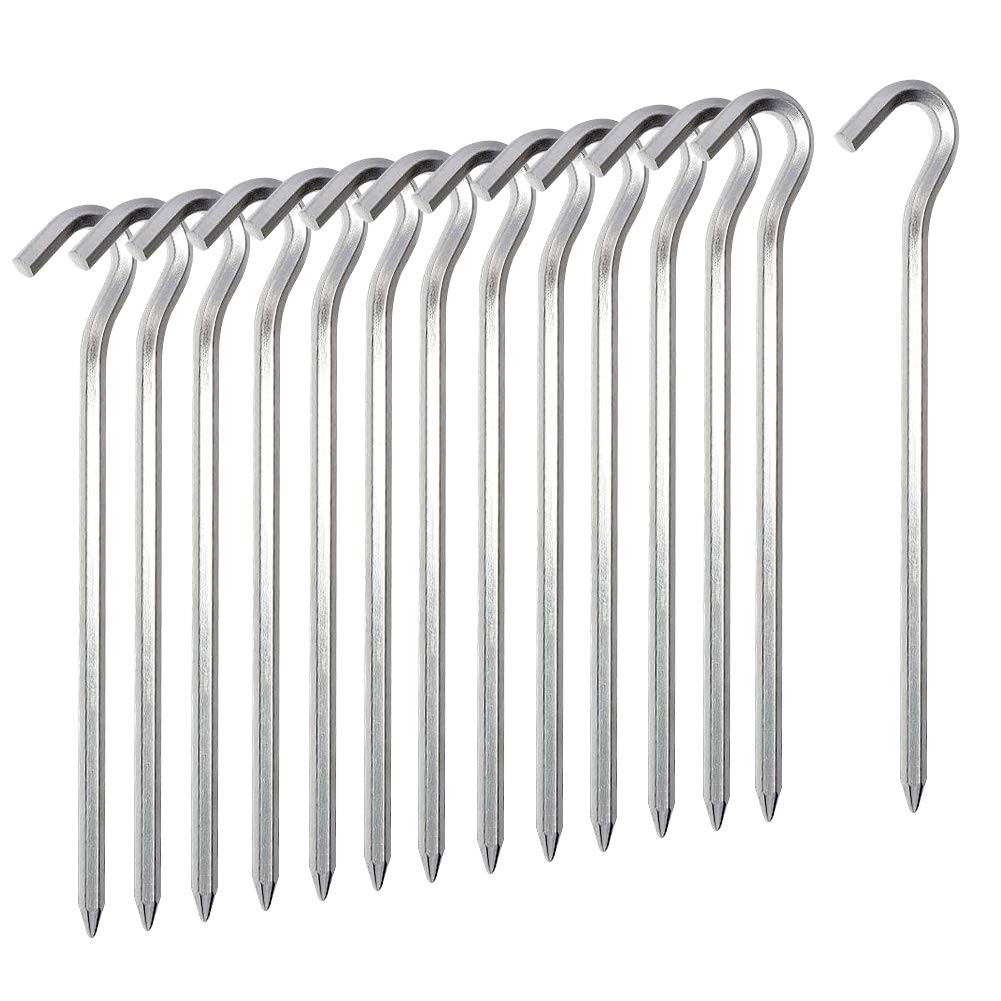 Tent Pegs 14 PCS, 18cm Metal Heavy Duty Tent Hooks, Aluminum Alloy Lightweight Tent Hard Ground Pegs Garden Stakes Nails for Camping Awning Traveling Netting Tarp