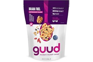 EVOKE GUUD Brain Fuel Antioxidant Blend Gluten Free Muesli Cereal, 12 Ounce, Versatile Oatmeal Alternative, Oats, Walnuts, Goji Berries, Cranberries, Blueberries, Cacao Nibs, Vegan, Non-GMO