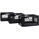 Rectangular Plastic Milk Crate Storage Tote with Handles, 24-Quart Stackable Organizer for Garage, Home, and Office, Made in the USA, 19" x 13" x 11" (3-Pack) - Black