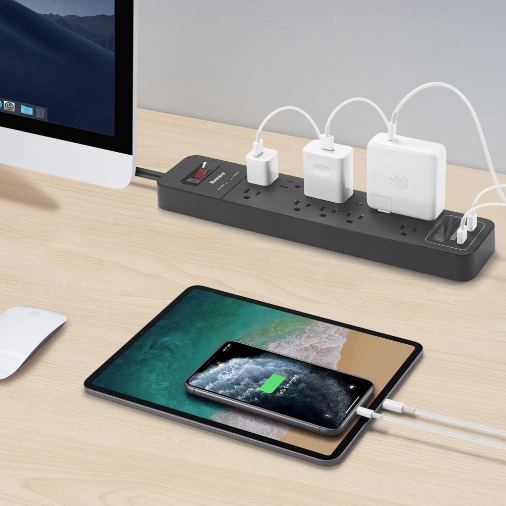 Power Strip Surge Protector, Huntkey 12 Overload Protection Outlet and 2-USB Port, 6-Foot Heavy Duty Extension Cord for Home Office Hotel (2390 Joule): Home Audio & Theater