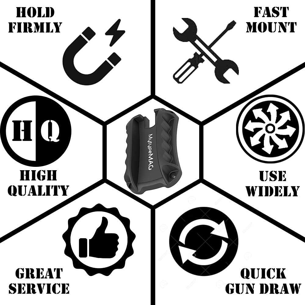 MytypeMAG No Drilling Gun Magnet Mount, 15 lbs Rating, Quickdraw Gun Holder for Pistol, Handgun, Gun Accessories for Vehicle and Home, Precision Assemble with Special Adhesive Sticker : Sports & Outdoors