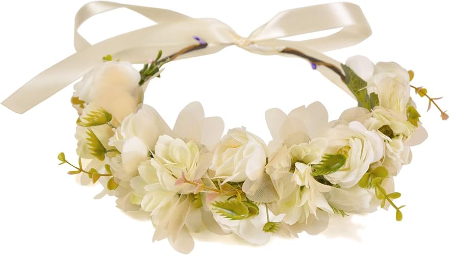 Amazon Co Jp くすみカラー 花かんむり フラワー 花冠 ニュアンス ウェディング ブライズメイト ヘアアクセ ヘッドドレス 3color ホワイト ジュエリー