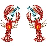 Crystal Lobster Earrings Shiny Rhinestone Ocean Statement Earrings Unique Beach Fashion Jewerly Gift Halloween Christmas Theme Party Accessories for Women