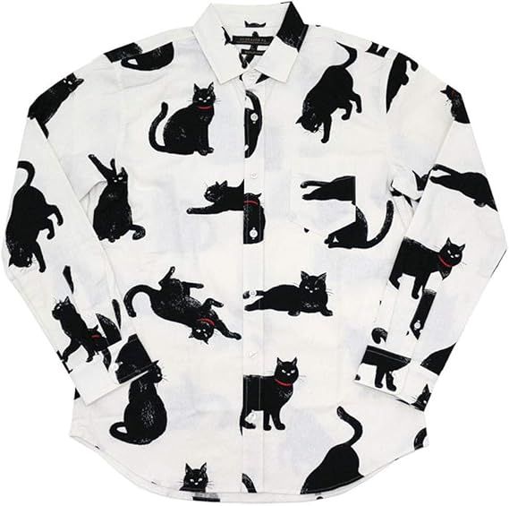 Amazon 日本製 ねこ柄 プリント 綿麻シャツ 黒猫 ネコ 総柄 柄シャツ 長袖 ホワイト Xl ホワイト シャツ 通販