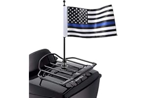 GDCREESTAR Thin Blue Line American Flag with Black Motorcycle Flagpole Mount for Harley Davidson Honda Goldwing CB VTX CBR Yamaha - Fits 1/2" Round Luggage Rack