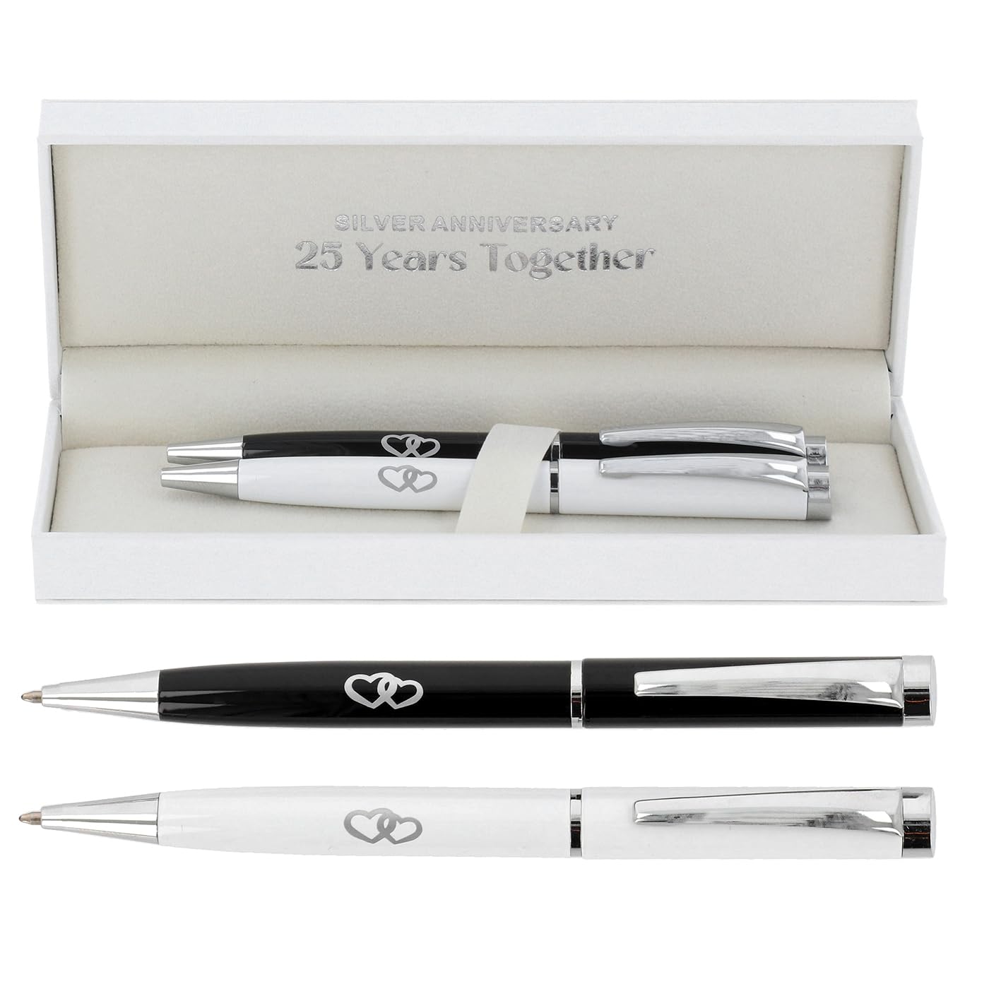 Bridgewater Pen Company Anniversary Collection Executive Ballpoint Pen Set - 25 Years Silver, 40 Years Ruby, 50 Years Golden Anniversary Boxed Gift (25 Years)