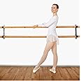 Ballet Barre Double Bar 8 FT Long Black 1.5” Diameter Wall Mounted | Fixed Height Ballet Barre System Traditional Wood | Home Studio Ballet Bar, Dance Bar, Stretch Bar, Dancing Stretching
