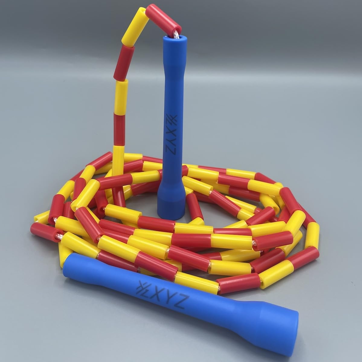 XYZ X2 Freestyle Beaded 10ft Adjustable Jump Rope - Fitness, Segmented, Tricks, No Kink, Skipping, Skip (Blue/Red/Yellow)