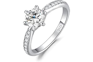 JewelryPalace Classic 1ct 2ct 3ct Moissanite Solitaire Engagement Rings for Women, 925 Sterling Silver Promise Ring for Her, Round Cut Simulated Diamond Anniversary Wedding Rings D-F VVS Size 4-12