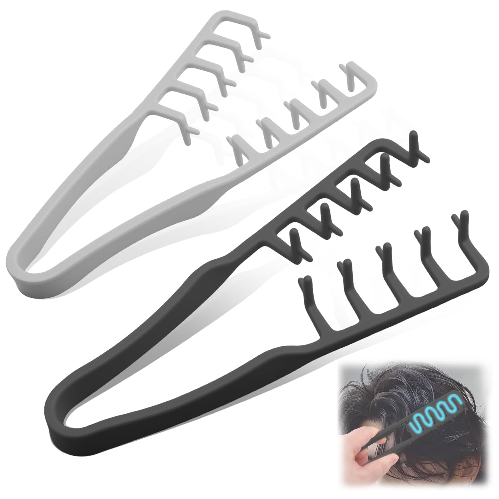 Photo 1 of 2 Pcs Texture Comb, Voluminous Wide-Toothed Hair Comb, Apparatus Maximum Lift Roots Volume Tool, Barber Wide Fine-Toothed Dual-Purpose Set, ABS Plastic with Textured Grip Tool for Men (Black+Grey)