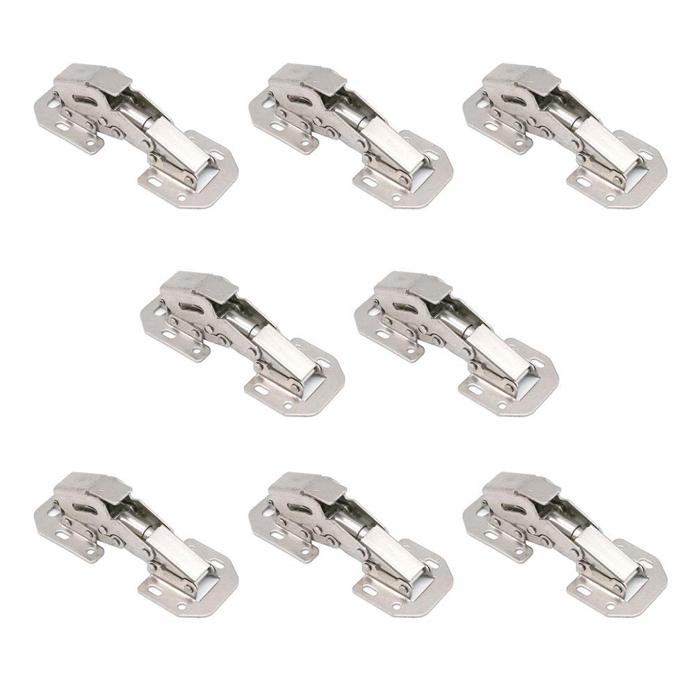 NUZAMAS Set of 8 Modern Silver Soft Close Cabinet Door Hinges, 90° Opening, Stainless Steel & Zinc Plated Finish