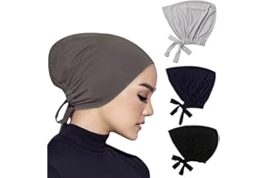 AKONNAS 4 Pcs Women Hijab Undercap Muslim Inner Beanies Cap with Tie Back Closure Adjustable Underscarf Hat Chemo Turban Cap