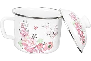 HYTROVE Large Capacity Enamel Noodles Bowl with Lid and Handle Stain-Resistant Soup and Food Storage Cup