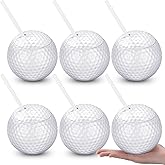 Acellegic 6 Set Large Golf Ball Cups with Straw 20 oz Plastic Golf Ball Shaped Cups with Straws and Lids Funny Novelty Reusable Sports Party Favors Gifts for Drinking Themed Party Decorations