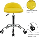 KKTONER PU Leather Round Rolling Stool with Back Rest Yellow, Height Adjustable view 6
