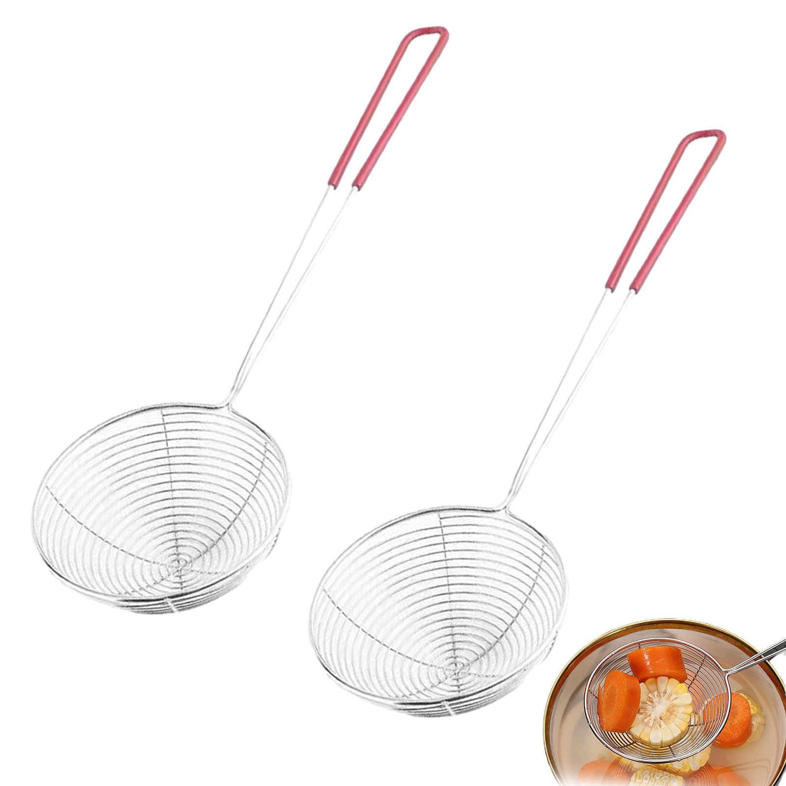 Hahhhha 2pcs Stainless Steel Wire Skimmer Spoon with Hook, Stainless Steel Non Stick Frying Spider Strainer,Kitchen Utensils Wire Strainer Pasta Strainer Spoon