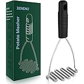 Beneno Stainless Steel Wire Potato Masher, Heavy Duty Sturdy Easy Grip Masher Kitchen Tools with Non-Slip Soft Rubber Handle,