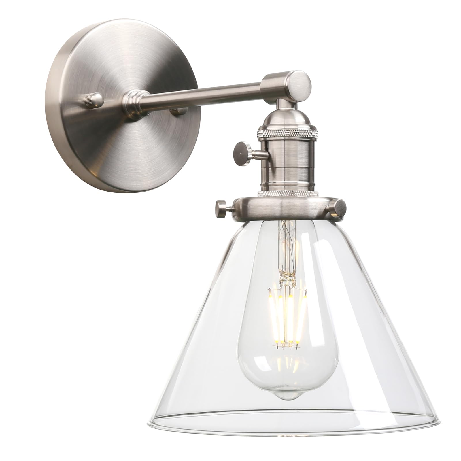 Phansthy Edison Industrial Wall Sconce 7.3 inch Vintage Brass Glass Wall Light Fixture Decorative Lighting for Kitchen, Living Room, Hallways(Brushed)