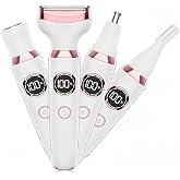 ANFOOS 4-in-1 Electric Razor for Women, Nose Hair Trimmer &amp; Bikini Shaver | Women Shaver for Bikini, Legs, Face, Nose, Eyebrow and Body Grooming with 4 Detachable Heads, Painless Trimming, Rechargeable