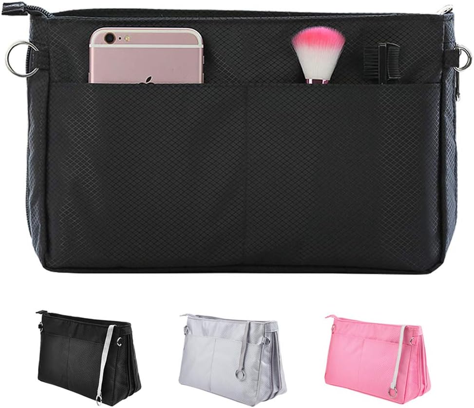 SHINGONE Zip Organiser Bag Insert Handbag Tidy Organiser, Tote Bag & Handbag Liner Organiser, Black Large (L33cm*H20cm*W9-13cm)
