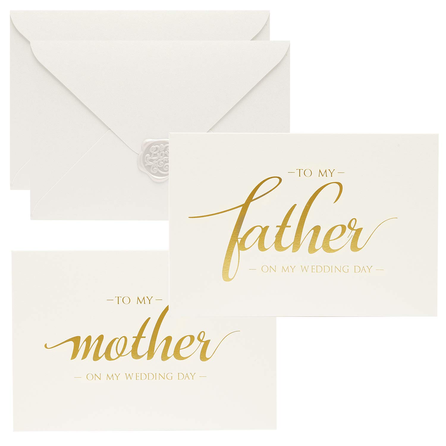 MarHermoso to My Mother, to My Father Wedding Day Cards Set, from Daughter, Son, Gold Foiled Wedding Cards to Parents, mom, dad(No.2)