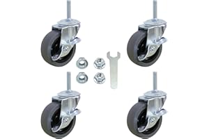 AAGUT Caster Wheels, 3 Inch Rubber Heavy Duty 1/2"-13 x 1-1/2" Threaded Stem Castors, Locking Brake Swivel Wheel, Replacement for Carts Dolly Workbench Trolley, Set of 4