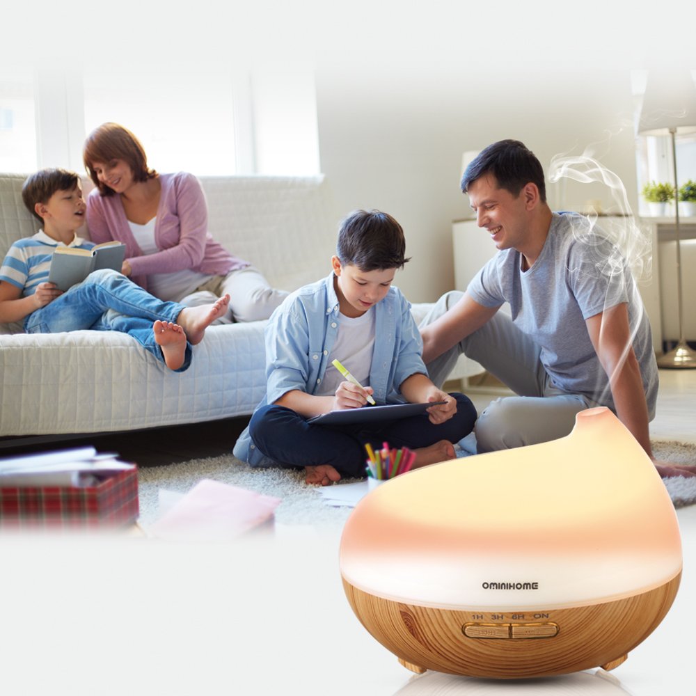 Ominihome Essential Oil Diffuser - 300ml Cool Mist Ultrasonic Wood Grain Humidifier - Whisper Quiet, Graduation Gift