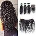 MQYQ Hair 3 Bundles with Closure Deep Curly with Closure Unprocessed Brazilian Virgin Human Hair Extensions Deep Wave Bundles with Closure Natural Black 95-100g/pc (14 16 18 + 12 inch)