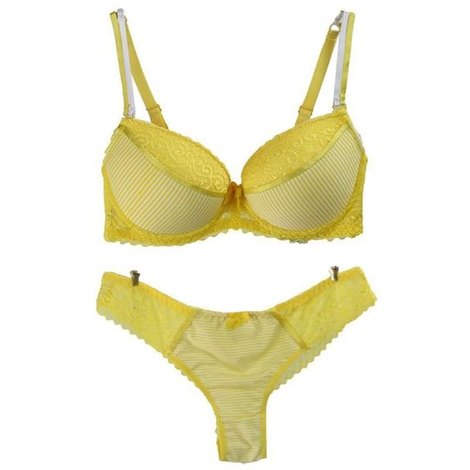 Moresave Damen Spitze BH Dessous Set Push up Striped Büstenhalter und Slips