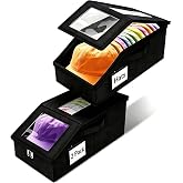 Uawsyut Hat Organizer, Stackable Hat Storage for Baseball Caps for 30 Caps | 2 Pack Hat Boxes Protective for Closet with Clear Window, Baseball Cap Organizer Space-Saving, Flip-Top Access, Black