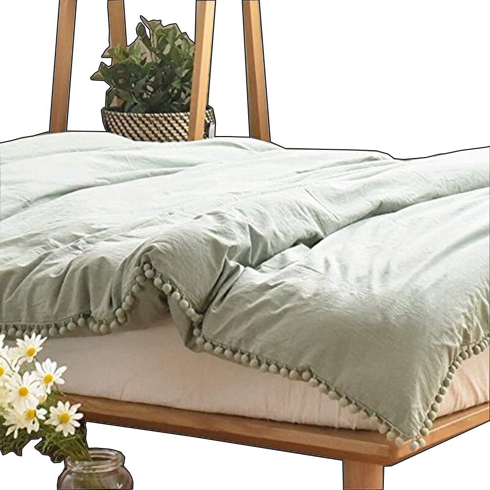Pom poms Fringe Cotton Duvet Cover Meaning4 Green Full or Queen Size 90 x 90