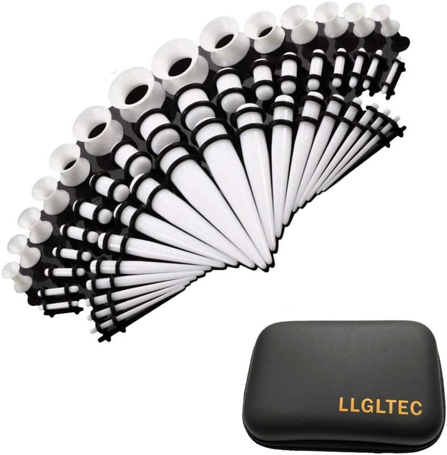 LLGLTEC Ear Stretching Kit 50 Pieces 14G-00G Ear Gauges Expander Set Acrylic Tapers and Plugs & Silicone Tunnels Body Piercing Jewelry Set (Transparent)