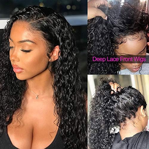 Pizazz Deep Wave Lace Front Wigs Human Hair 150% Density Brazilian Human Hair Wig with Baby Hair Pre Plucked Natural Hairline Wigs for Black Women(10'')