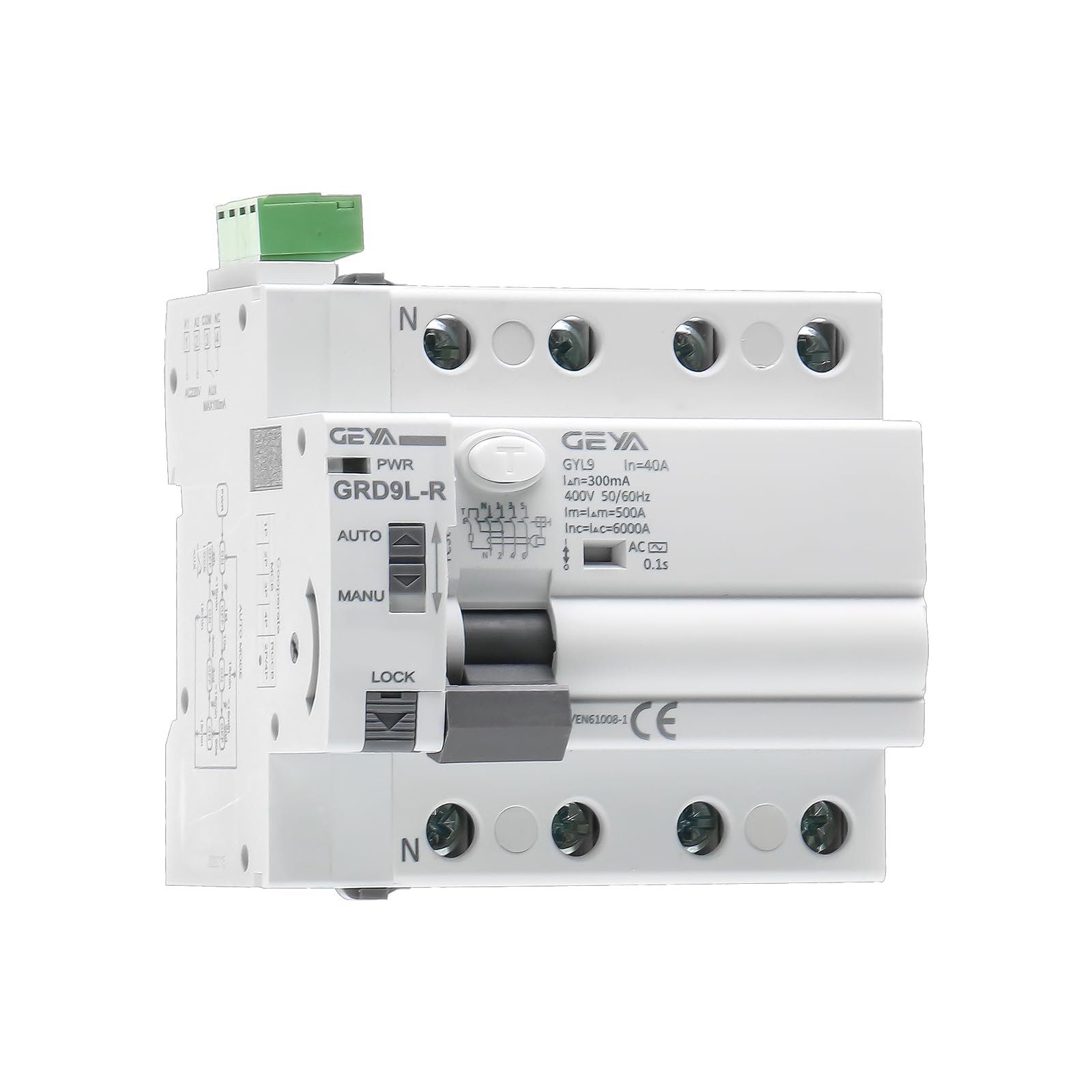 GEYA Auto Reclosing Device Circuit Breaker 6KA ELCB Self-Reclosing RCCB Recloser RCD AC Type (Auto Recloser AC220V+RCCB 4P-40A-300mA)