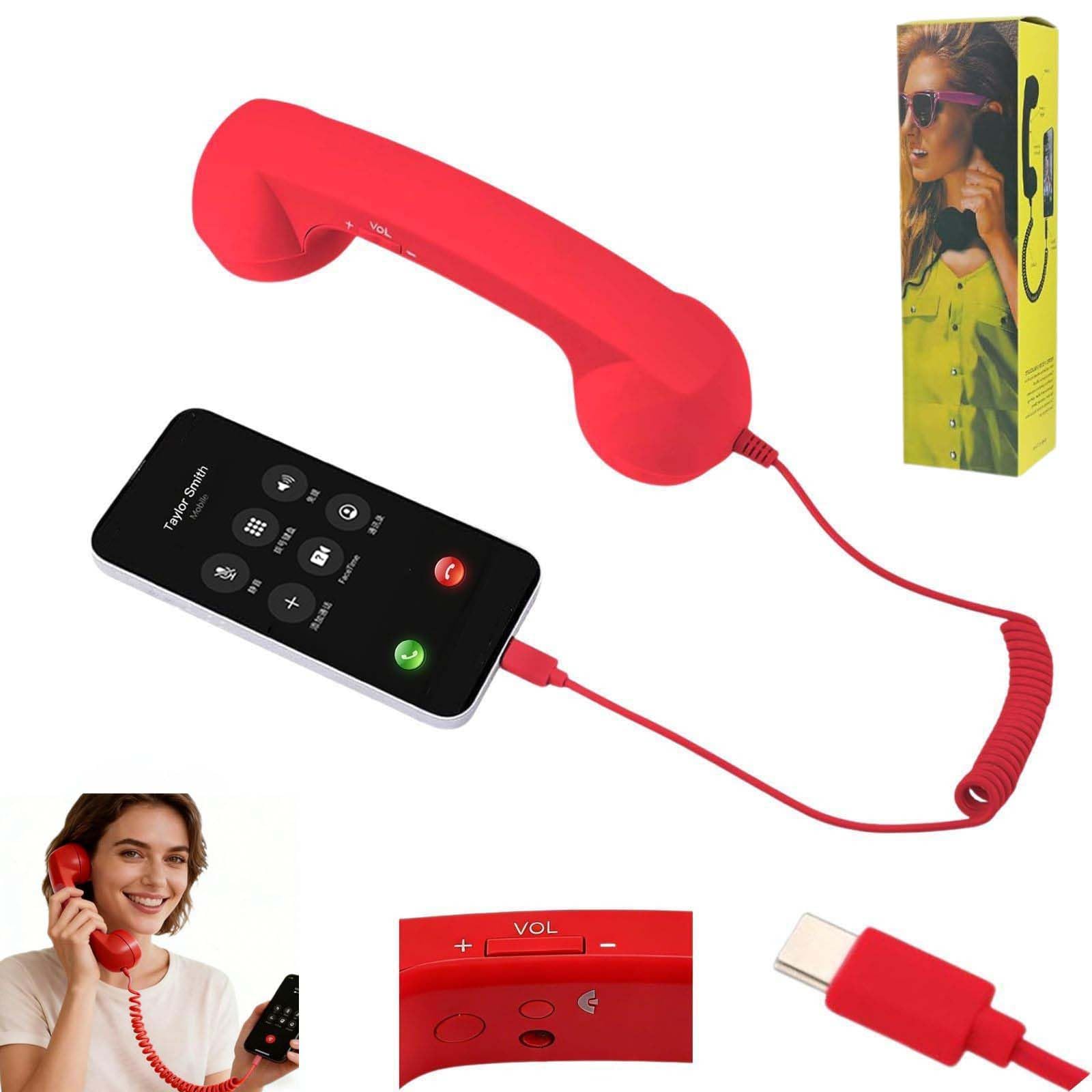 Photo 1 of ?Retro Phone Handset, 2026 New Retro Phone Handset, Type-C Retro Telephone Wired Handsets Style Landline Handle Receiver for Cell Mobile Video Conferences, Calls, Meetings (red,Type-C)
