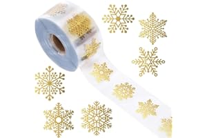 Lot de 500 rouleaux d'autocollants de Noël ronds et flocons de neige en feuille d'or pour emballage cadeau, enveloppes, carte