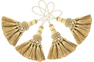 BEL AVENIR Elegant Polyester Tassel Handmade Colorful Craft Tassels Charms for Key Chain Straps DIY Accessories (Golden, 4 Pack)